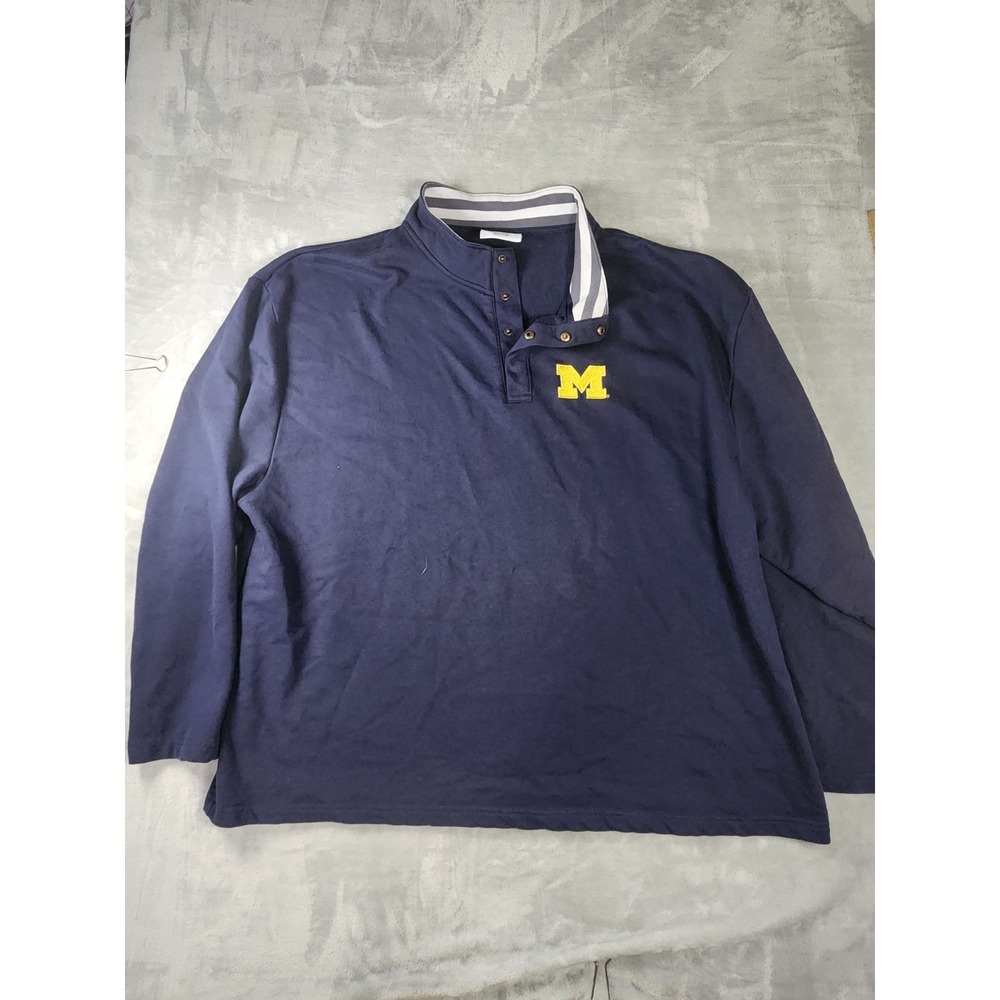 Vintage Champion Michigan Wolverines Polo Shirt 2XL Long Sleeve Navy
